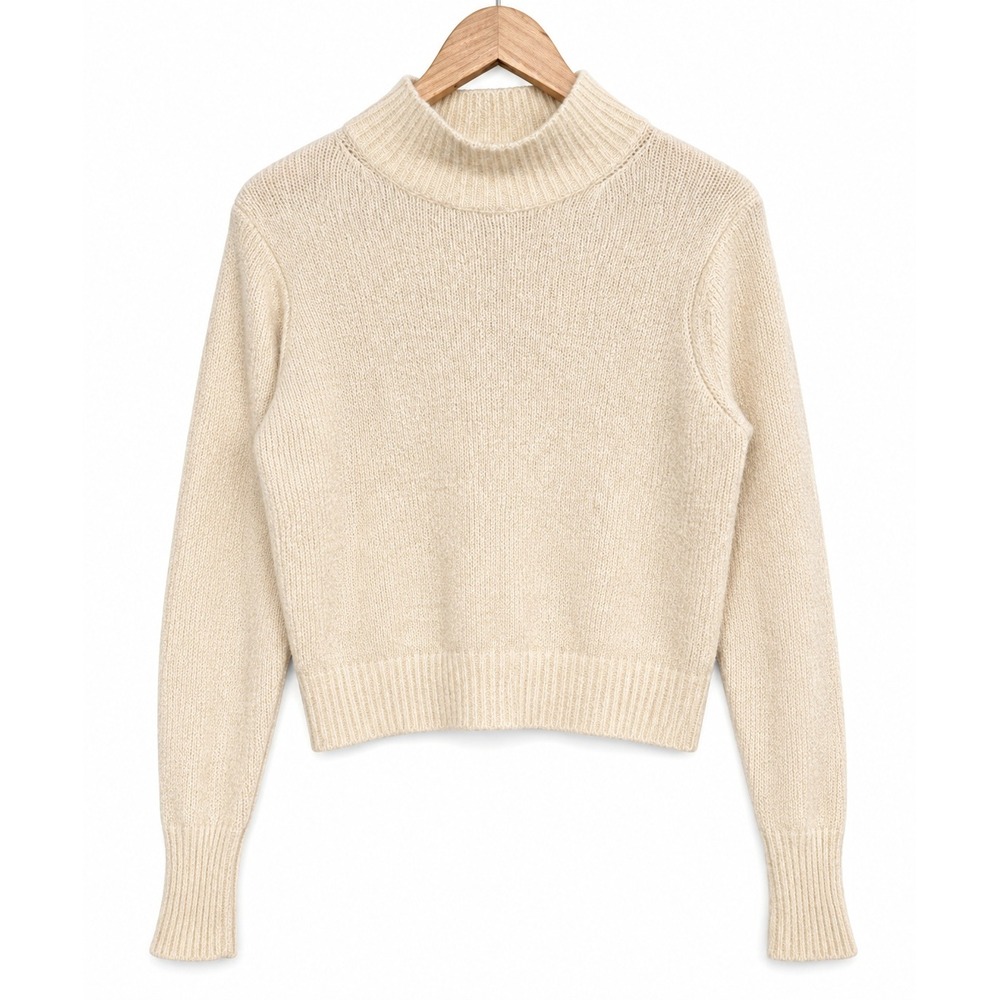 Wilfred Cropped Sweater Cream Medium Mock Neck Minimalist Quiet Luxury Soft Knit